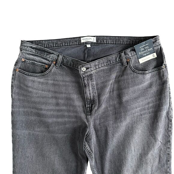 Abercrombie & Fitch Black Grey Curve Love High Rise 90s Relaxed Jeans 36/22R NEW - Picture 4 of 13